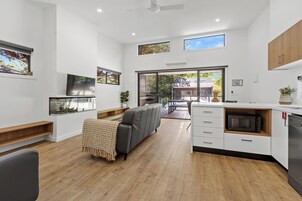 Televisión, reproductor de DVD, mesa de ping pong