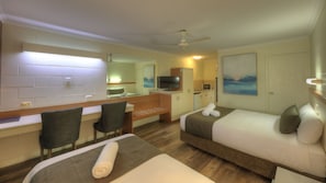 Economy-huone | Pillowtop-patjalliset sängyt, työpöytä