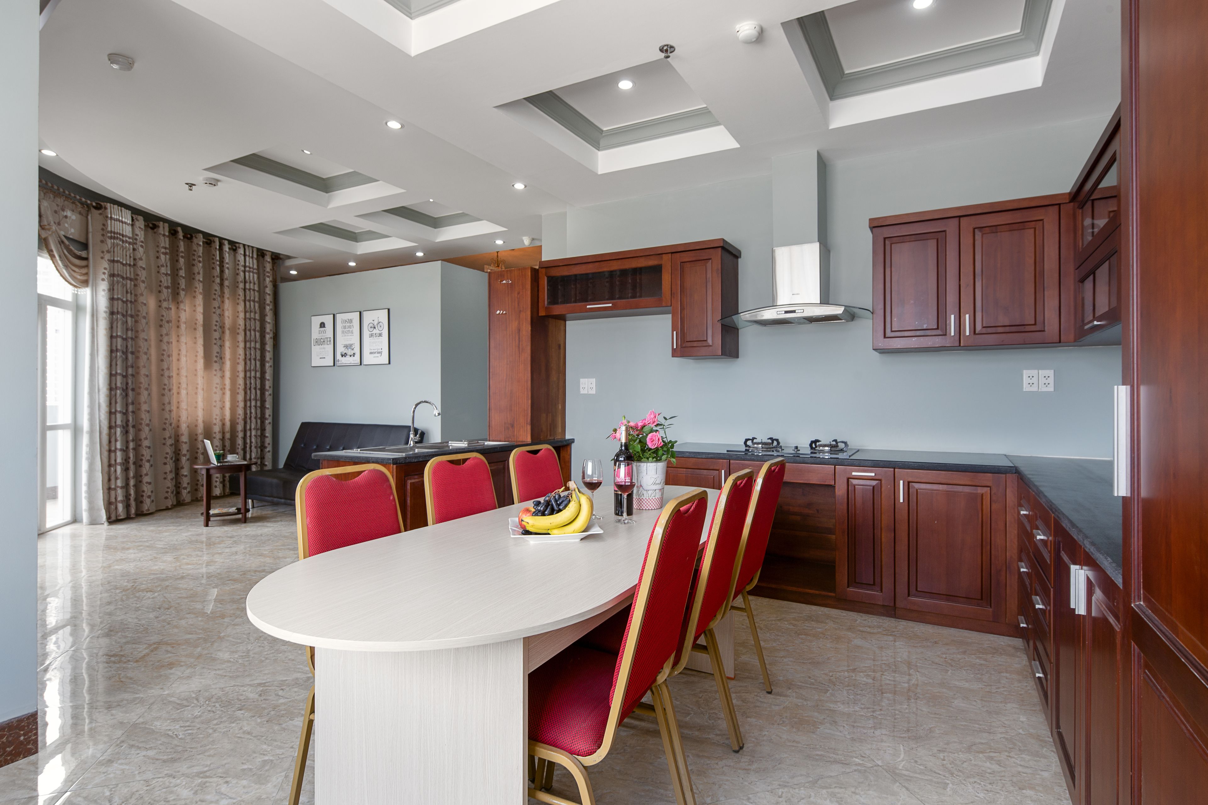 electric kettle, cleaning supplies, paper towels