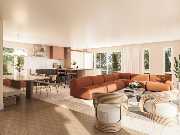 1 habitación, escritorio y tabla de planchar con plancha 