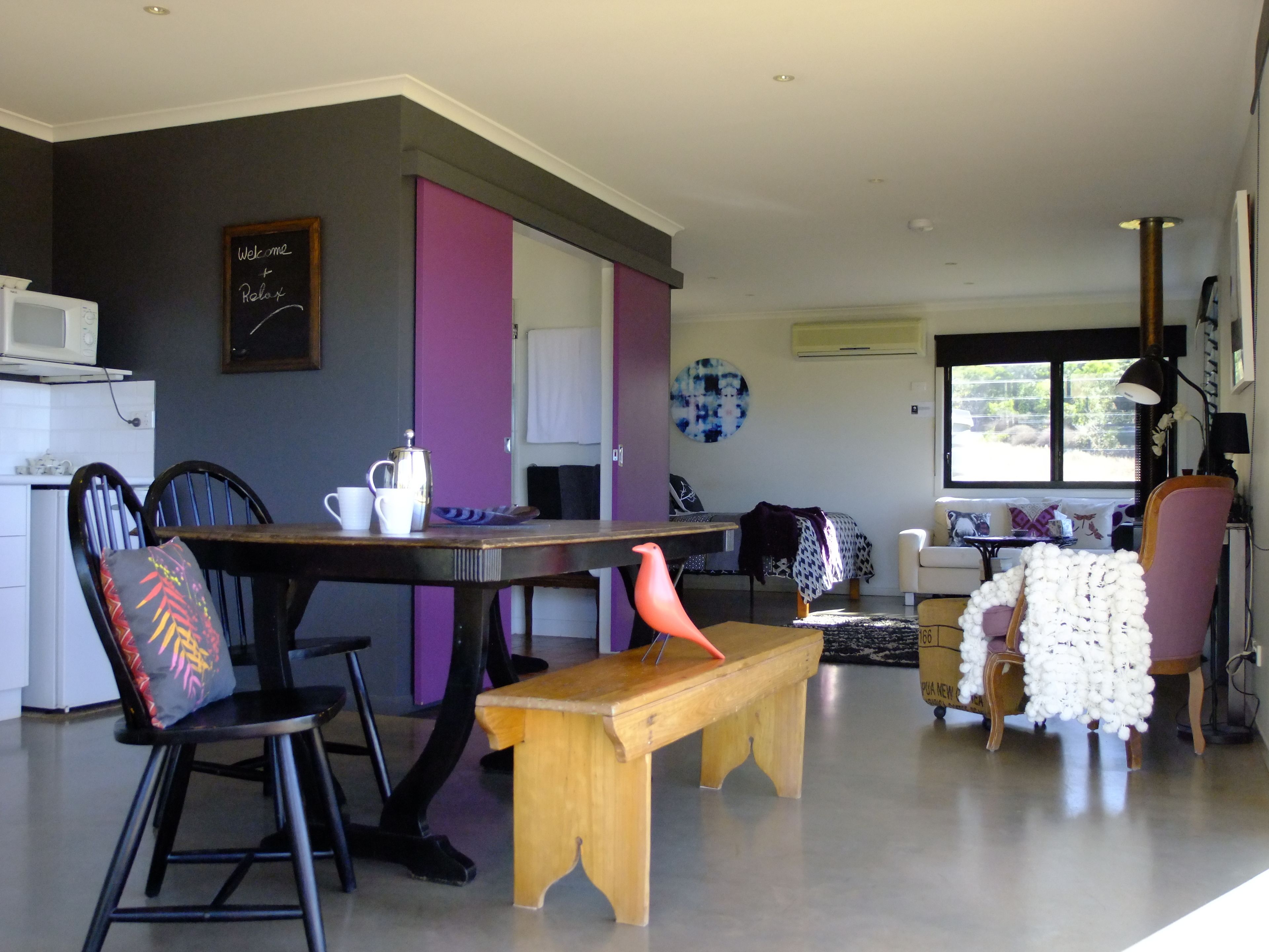 Purple Retreat Cottage | Living area | Flat-screen TV, fireplace, DVD player, MP3 dock
