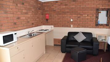 Fridge, microwave, coffee/tea maker