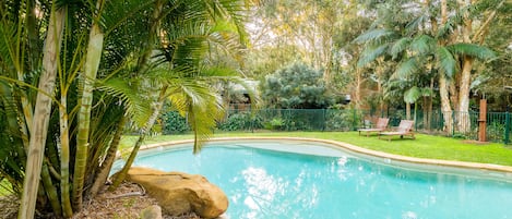 Outdoor pool, sun loungers