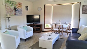 Flat-screen TV, DVD player