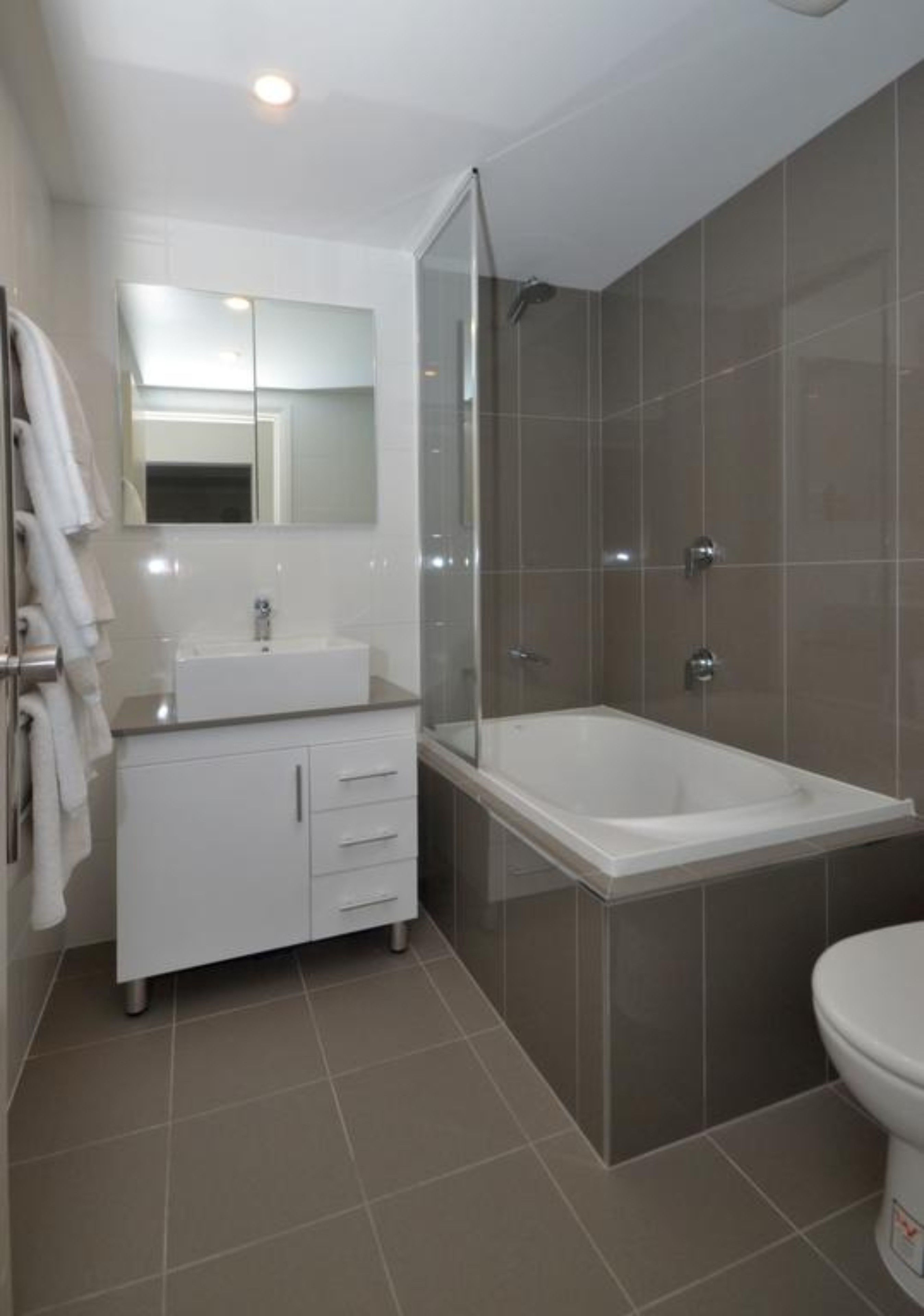 chalet one bedroom apartment | bathroom | shower, free toiletries, hair dryer, towels