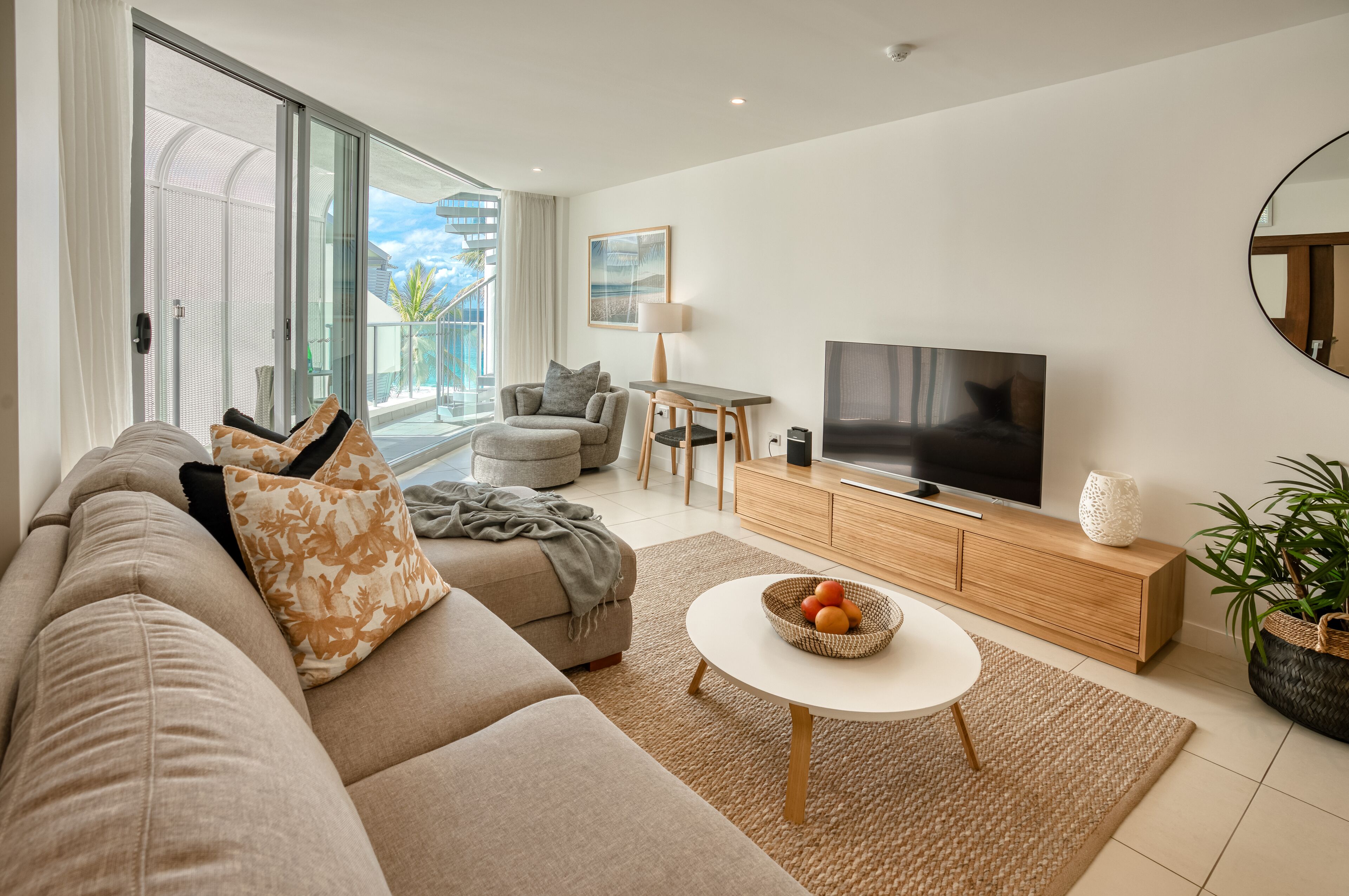 one bedroom partial beach view spa penthouse | living area | flat-screen tv, dvd player