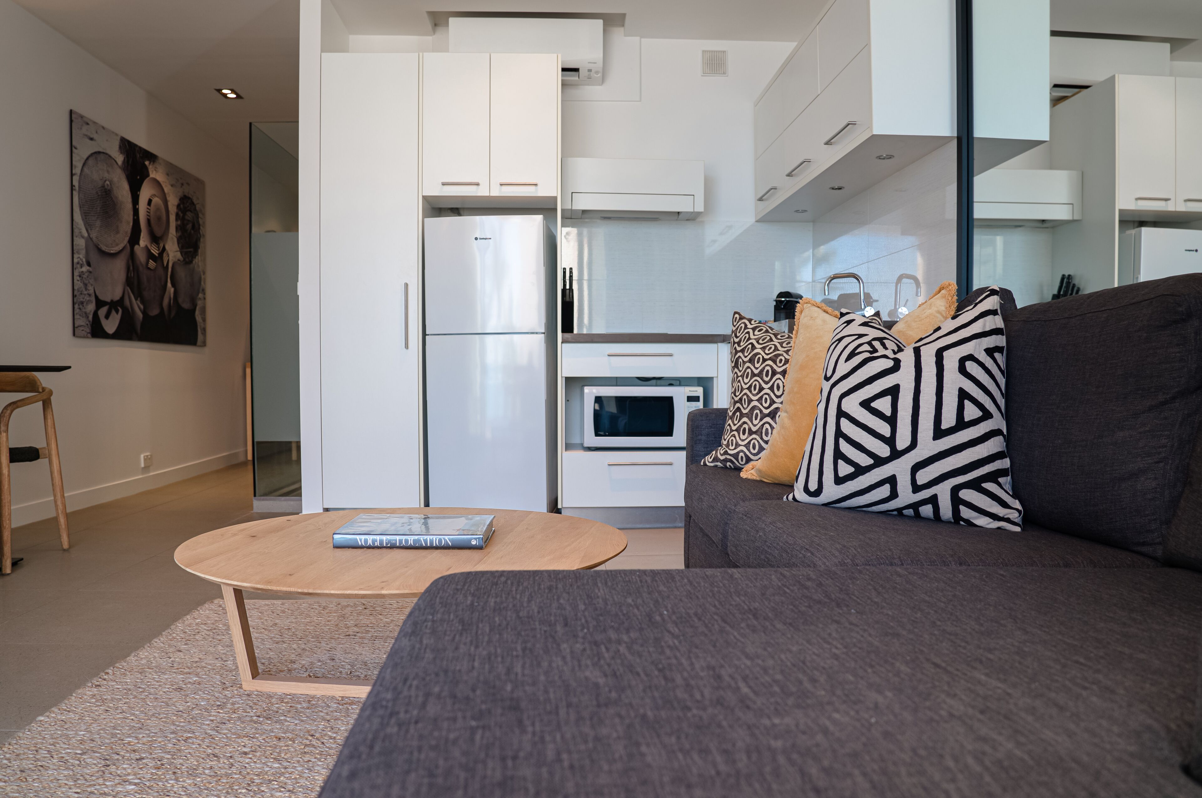 beachfront spa studio penthouse | living area | flat-screen tv, dvd player