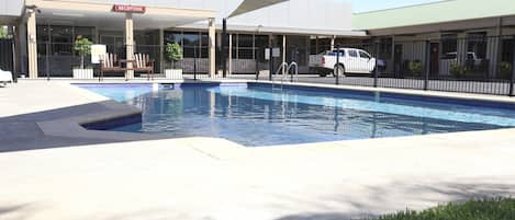 Outdoor pool, sun loungers