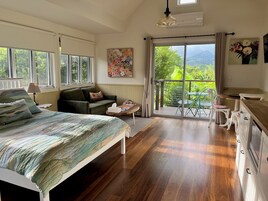 Luxury Cabin, 1 Queen Bed, Mountain View | Living area | 32-inch TV with digital channels, DVD player