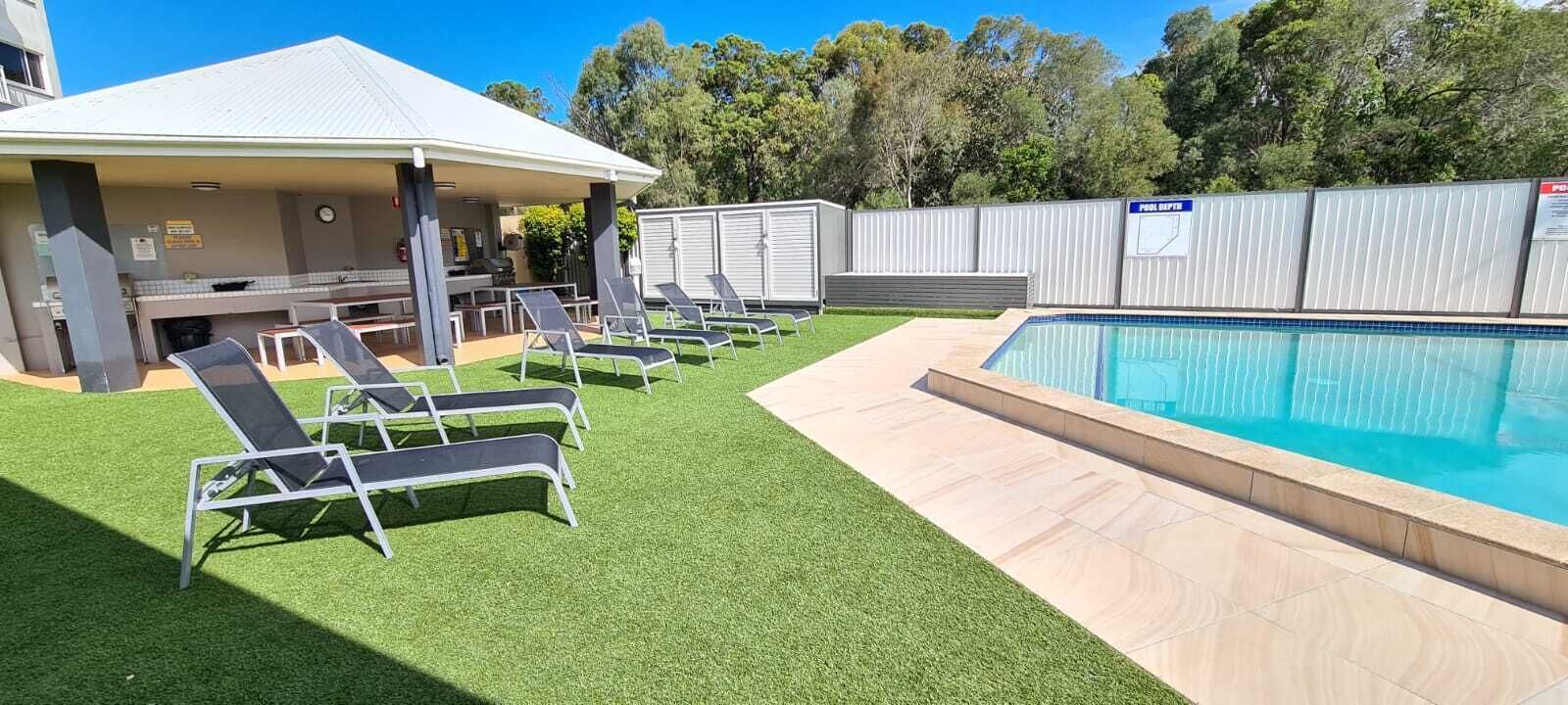 Outdoor pool, sun loungers