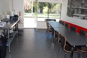 Mini-fridge, coffee/tea maker, electric kettle, toaster