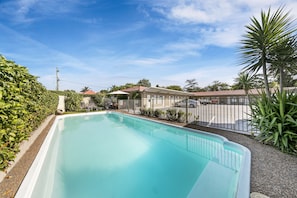 Outdoor pool, sun loungers