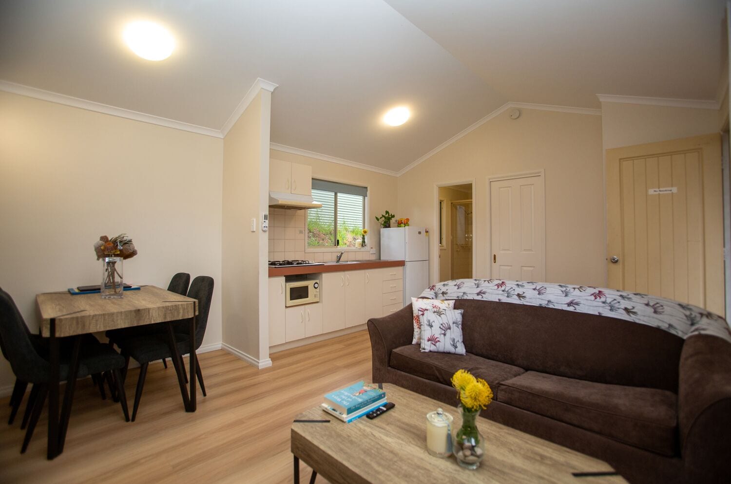 Alpehytte – standard, 1 queensize-seng med sovesofa, ikke-røyk, tekjøkken | Oppholdsområde | En 40-tommers Flatskjerm-TV med digitale kanaler samt TV