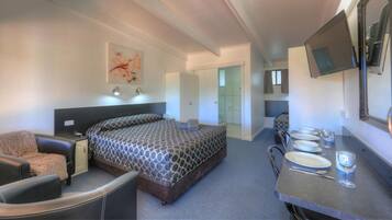 1 bedroom, desk, laptop workspace, iron/ironing board