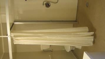 Shower, free toiletries, towels, toilet paper