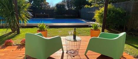 Outdoor pool, open 9:00 AM to 10:00 PM, sun loungers