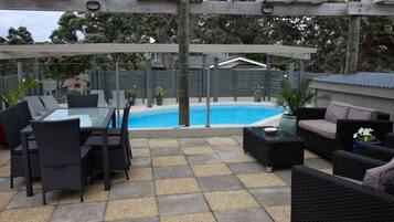 Outdoor pool, pool loungers
