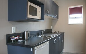 شقة تنفيذية - غرفتا نوم - في الطابق الأرضي (Spa Apartment  4) | مطبخ صغير خاص | ثلاجة، ميكروويف، موقد طهي مسطح، ماكينة لصنع القهوة/الشاي