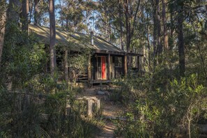 A rustic cabin surrounded by dense forest. - Kianinny Bush Cottages (Tathra)