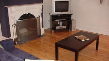 Televisión de pantalla plana y chimenea