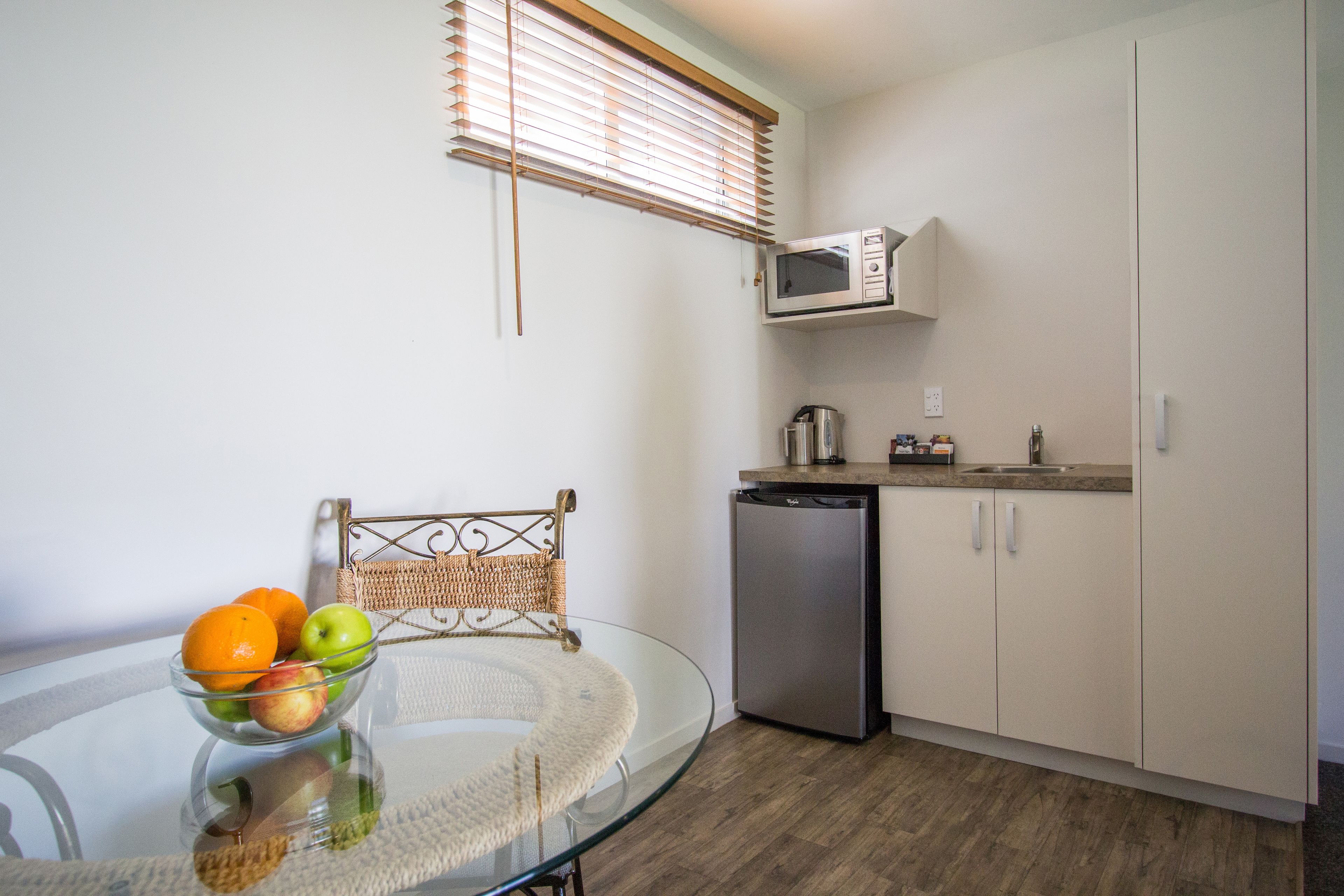 Fridge, microwave, coffee/tea maker, electric kettle