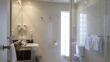 Shower, free toiletries, hair dryer, towels