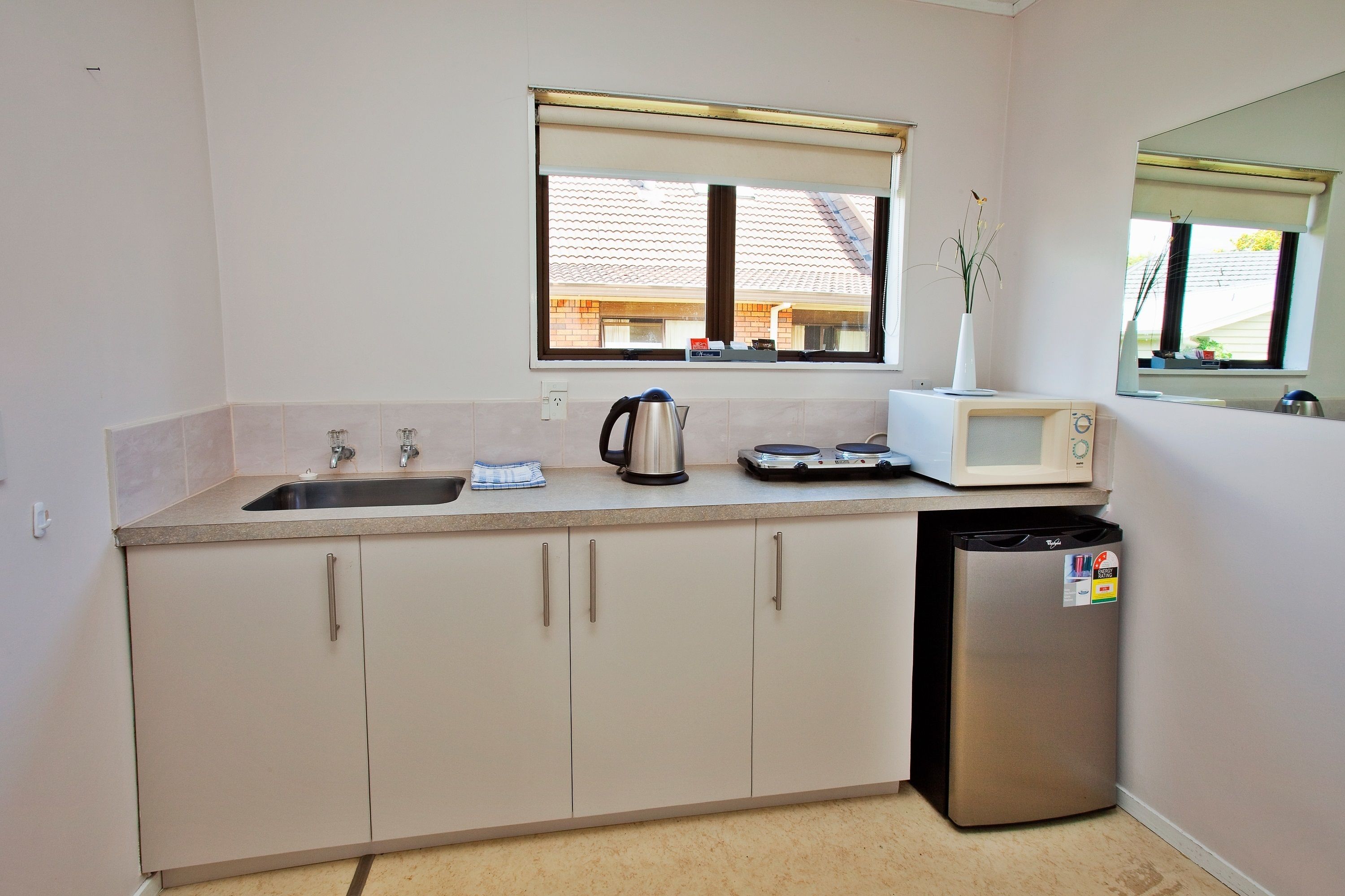 Fridge, microwave, coffee/tea maker