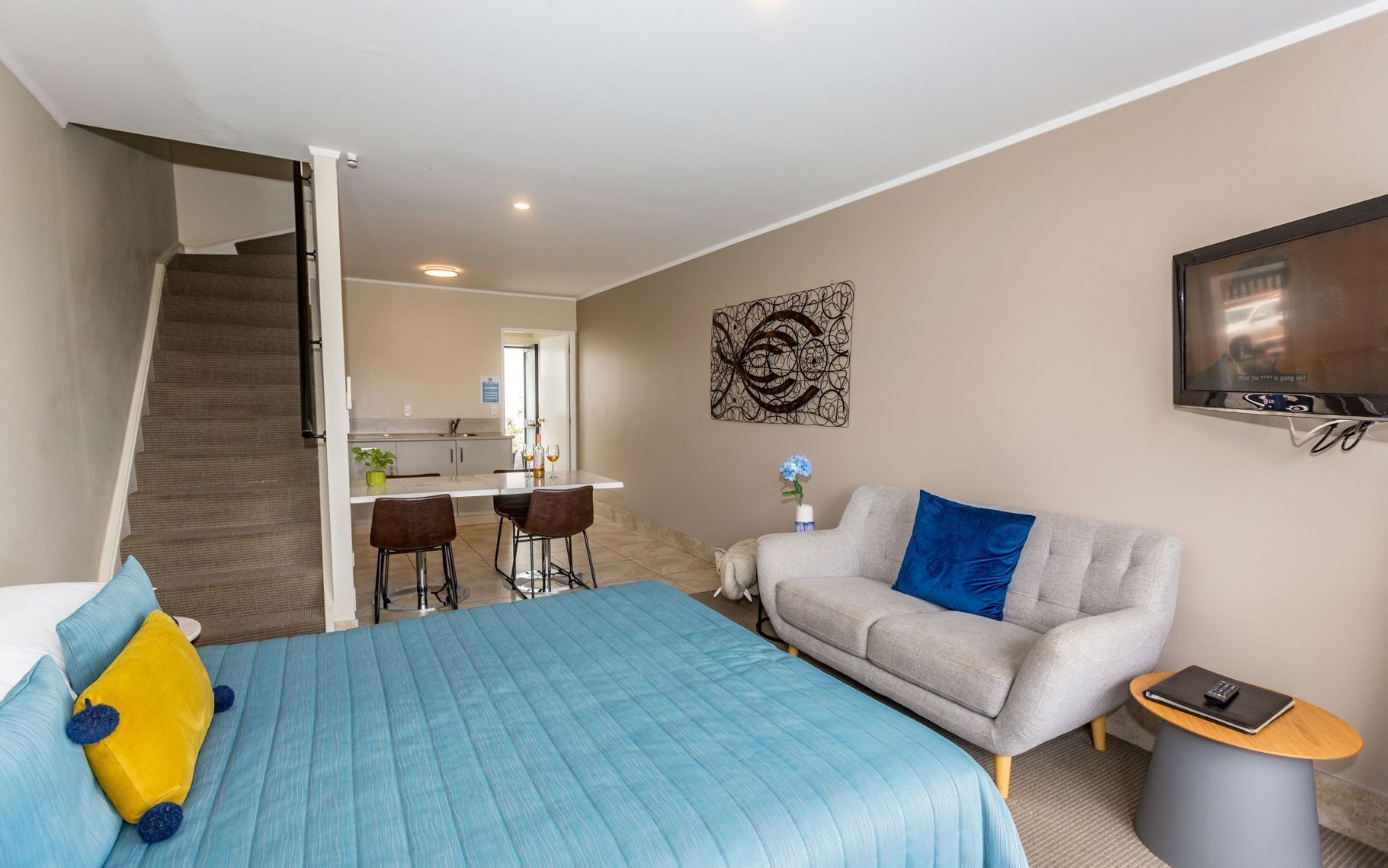 Down comforters, blackout drapes, iron/ironing board, rollaway beds