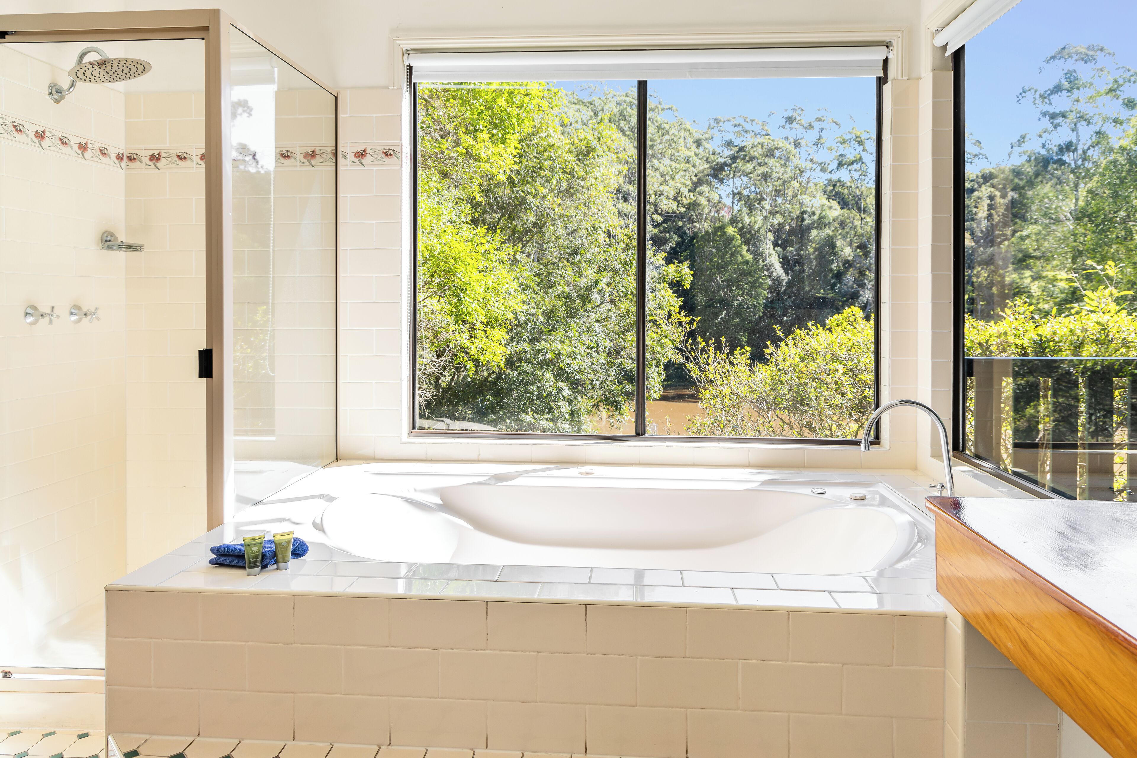 Separate bathtub and shower, jetted bath, free toiletries, hair dryer