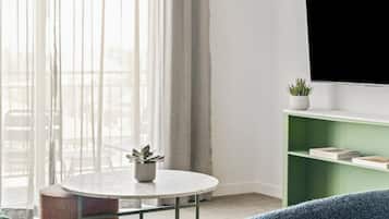 In-room safe, desk, laptop workspace, blackout curtains