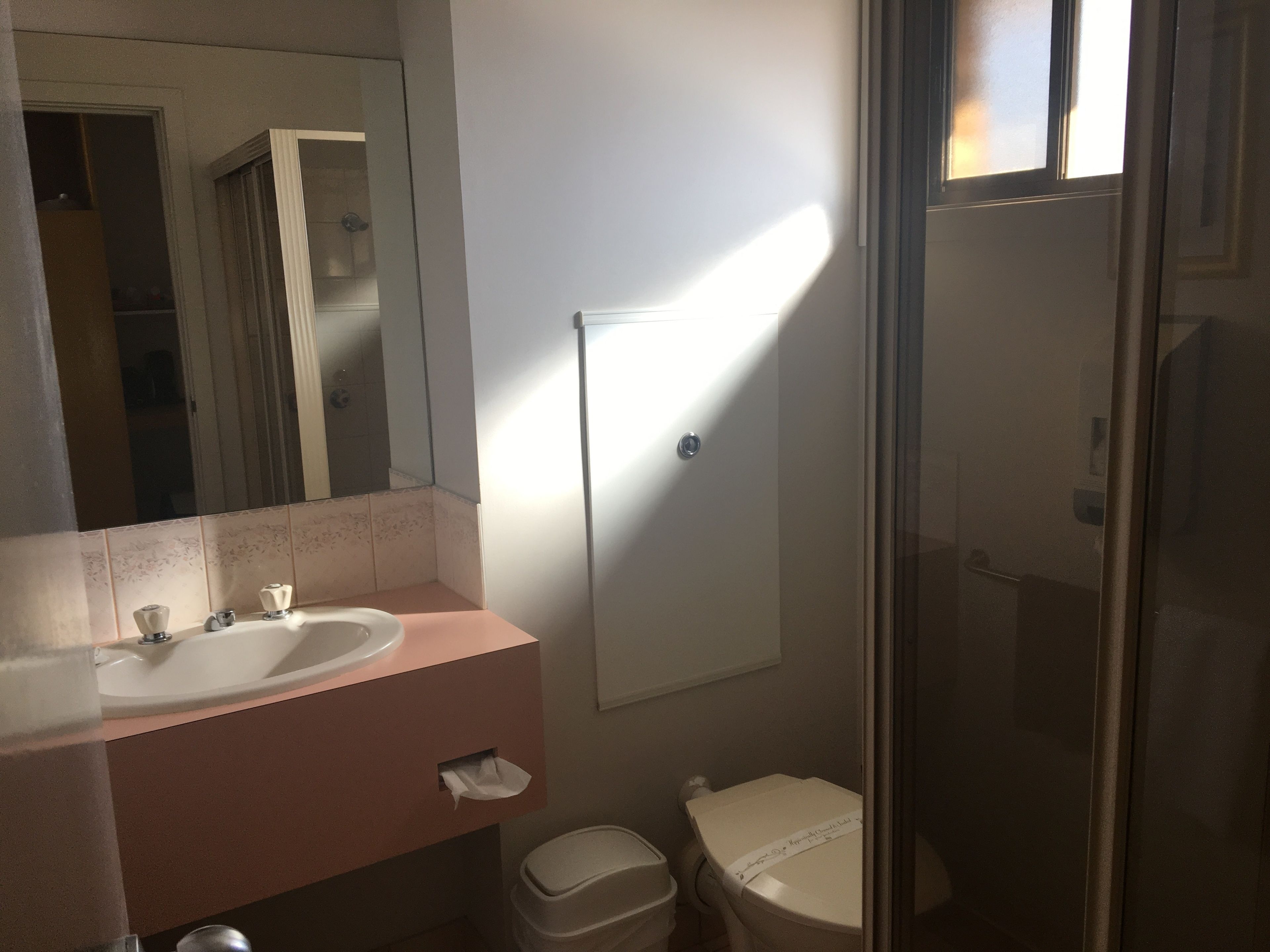A bathroom with a sink, mirror, and toilet.
