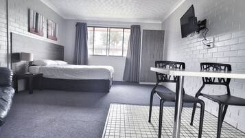 1 bedroom, desk, blackout curtains, iron/ironing board