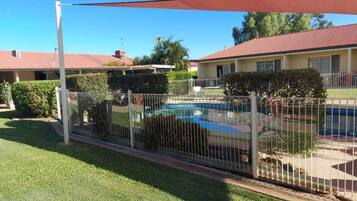 Outdoor pool, sun loungers