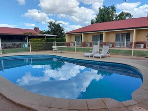 Outdoor pool, sun loungers