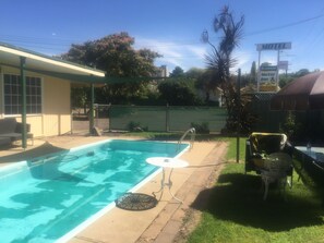 Outdoor pool, sun loungers