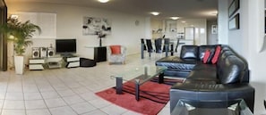 Flat-screen TV, DVD player