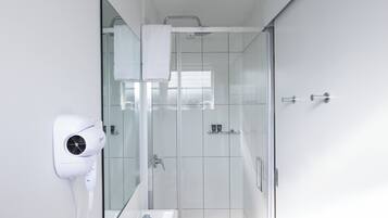 Shower, free toiletries, hair dryer, towels