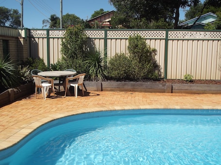 Outdoor pool, open 8:00 AM to 7:00 PM, sun loungers