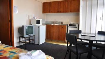 Fridge, microwave, coffee/tea maker