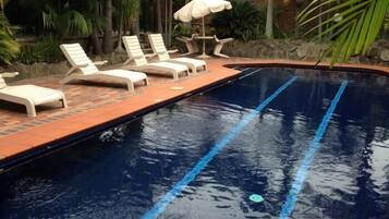 Outdoor pool, pool loungers