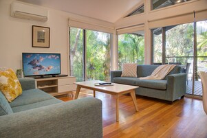 50-inch flat-screen TV with digital channels, TV, DVD player