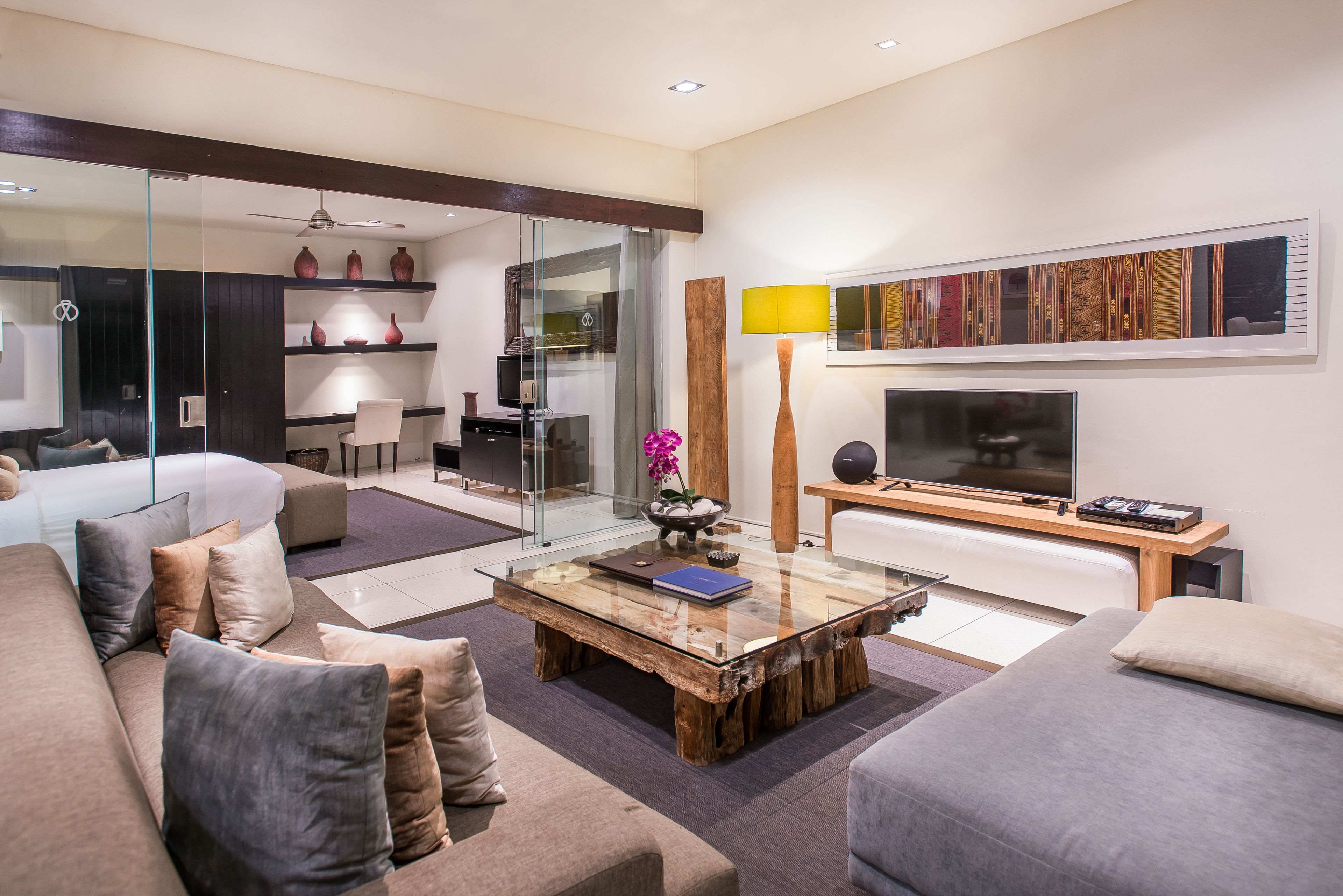 suite, private pool | living area | 32-inch lcd tv with premium tv channels, tv, dvd player