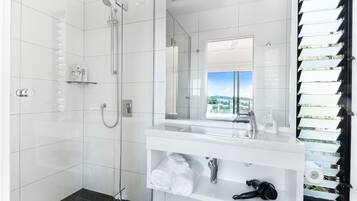 Shower, free toiletries, hair dryer, towels