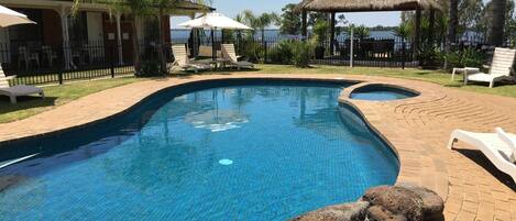 Outdoor pool, pool loungers