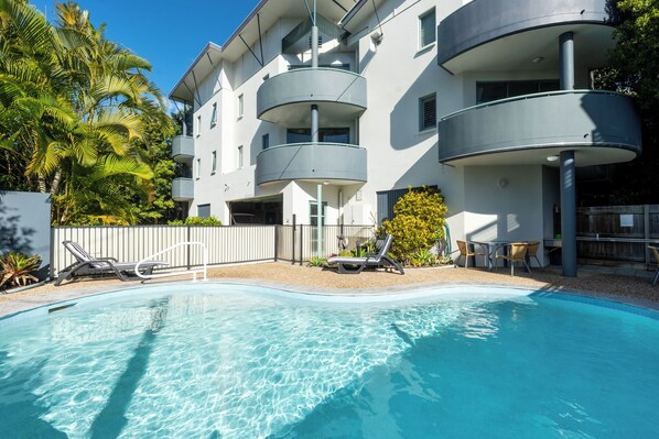 Outdoor pool, open 7:00 AM to 9:00 PM, sun loungers