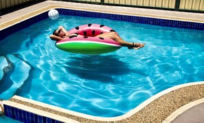 Outdoor pool, open 8:00 AM to 8:00 PM, sun loungers