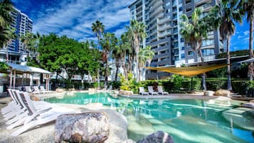 Outdoor pool, sun loungers