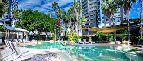 Outdoor pool, sun loungers