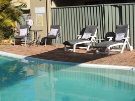 Outdoor pool, sun loungers