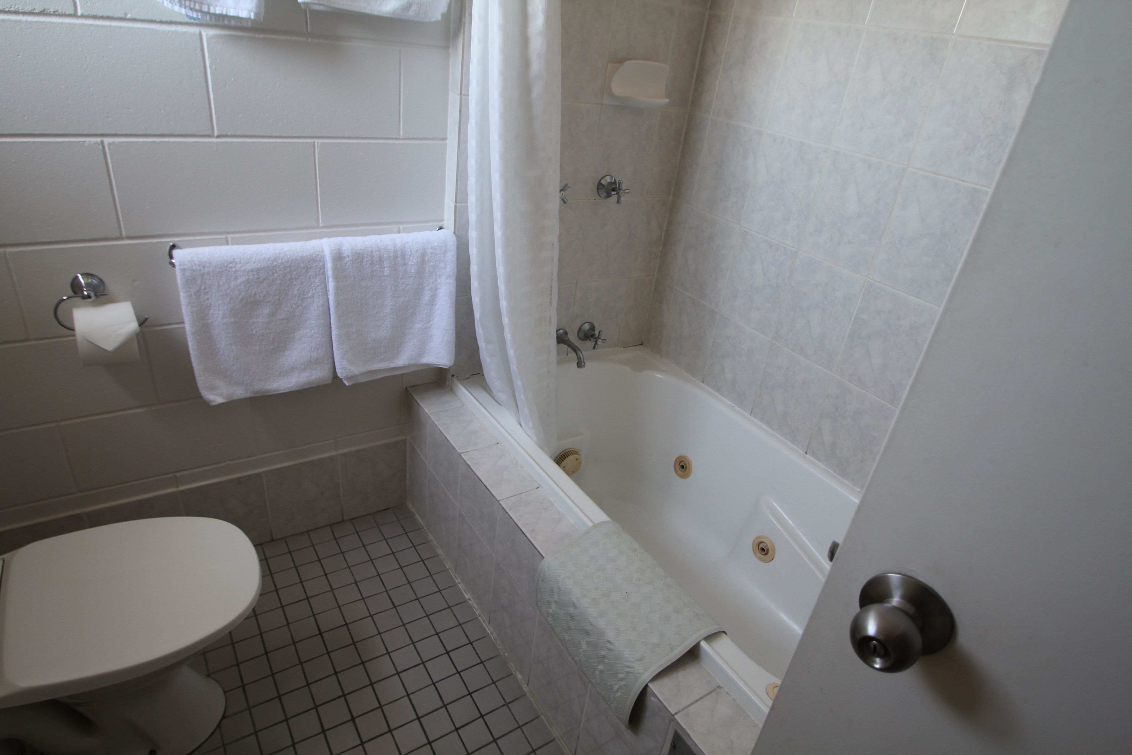 A bathroom with a toilet, a bathtub, and a shower.